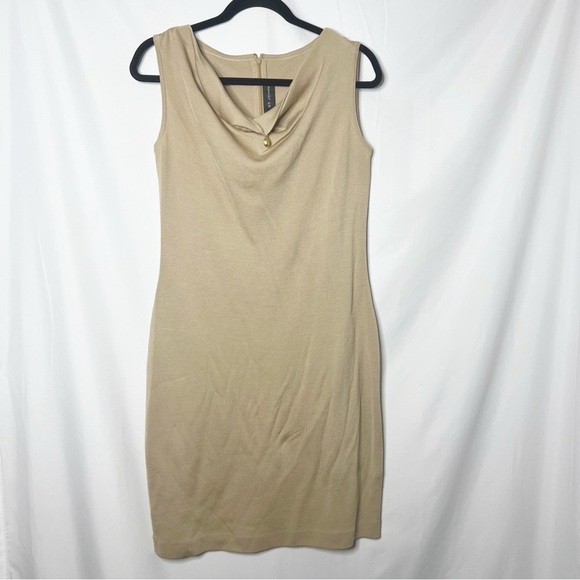 St. John Dresses & Skirts - St. John Tan Cowl Neck Sleeveless Dress Size 8